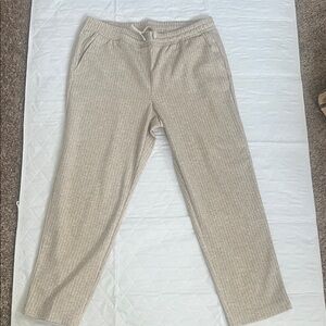 LOFT Oatmeal White Pinstripe Pull on Pants Women's -L